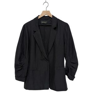 Kobi Halperin Black Ruched Sleeve Blazer Jacket Size XL Tencel Linen Blend